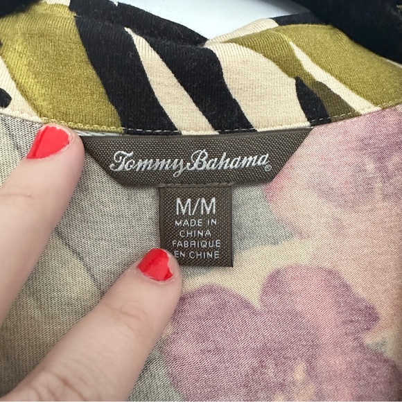 Tommy Bahama (M) Victoria Blooms Shirt Dress- Pink Green Floral Belted Button Up - Picture 8 of 10